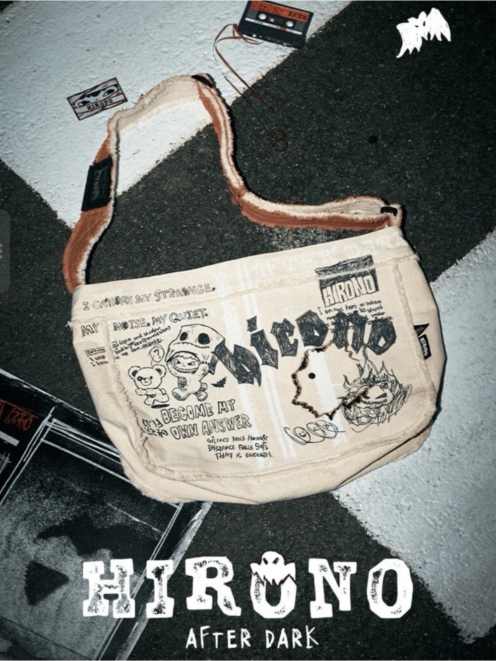 AUTHENTIC Pop Mart Hirono After Dark Series Graffiti Canvas Crossbody Bag